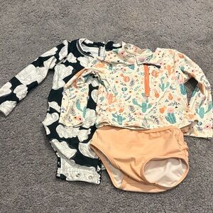 Ruffle Butts- Long-Sleeve Rash Guard Swim Bundle - Peach & Black Floral